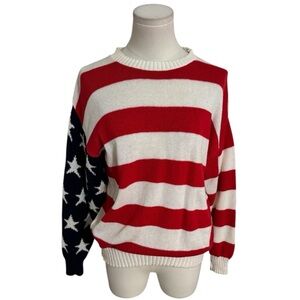 FALL RIVER KNITTING MILLS USA Red White Striped Sweater Blue Stars‎ Vintage Sz M